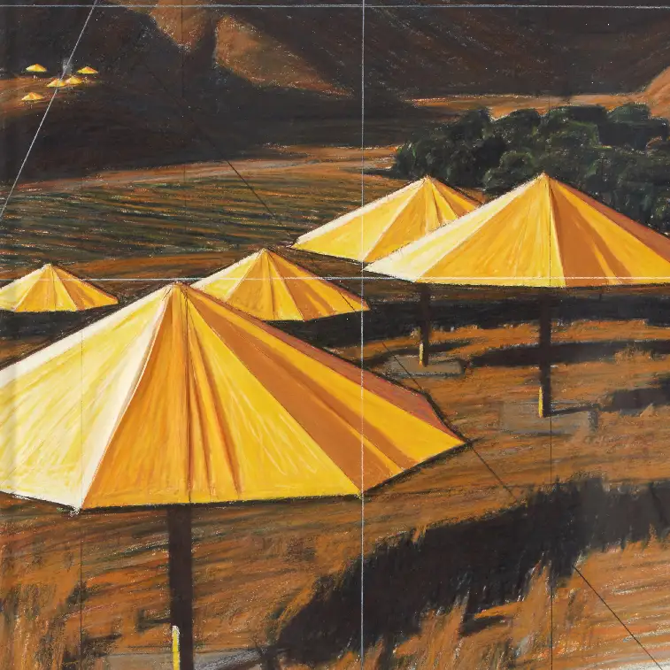 Christo, The Umbrellas jaunes, Californie, 1990, dessin