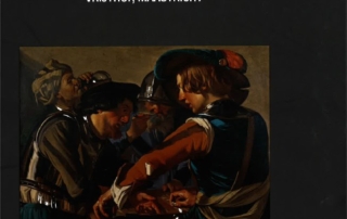 Tableau caravagesque représentant des joueurs de tric-trac peint par Dick van Barburen en couverture du catalogue