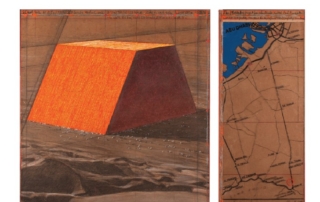 Vue du projet de Christo et Jeanne-Claude pour le Mastaba d'Abu Dhabi en couverture du catalogue