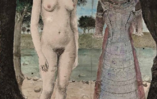 "La Robe du Dimanche", aquarelle de Paul Delvaux en couverture du catalogue de l'exposition "Le Surréalisme de Paul Delvaux" à Paris, M.A.K. Galerie, octobre-novembre 2024